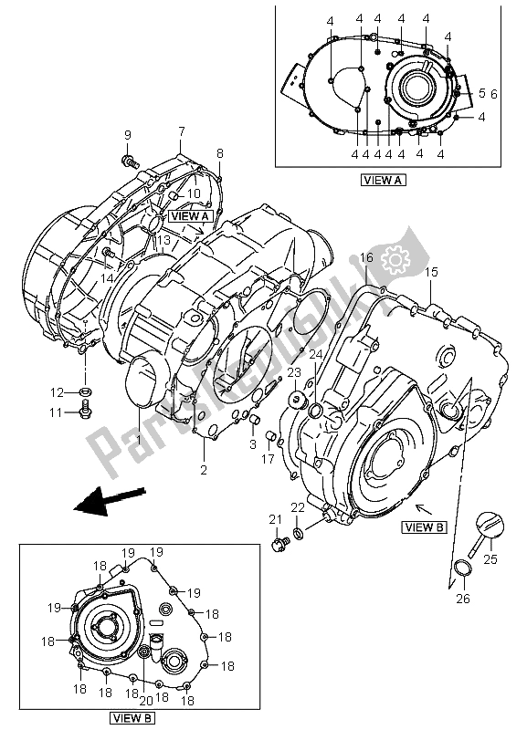 All parts for the Crankcase Cover of the Suzuki LT A 400F Eiger 4X4 2004