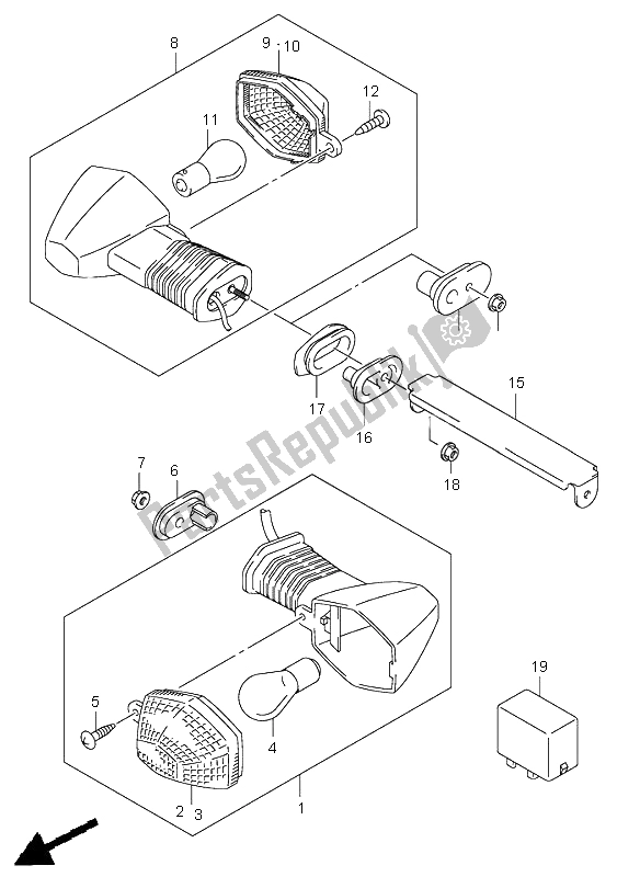 All parts for the Turnsignal Lamp (sv1000s-s1-s2) of the Suzuki SV 1000 NS 2004