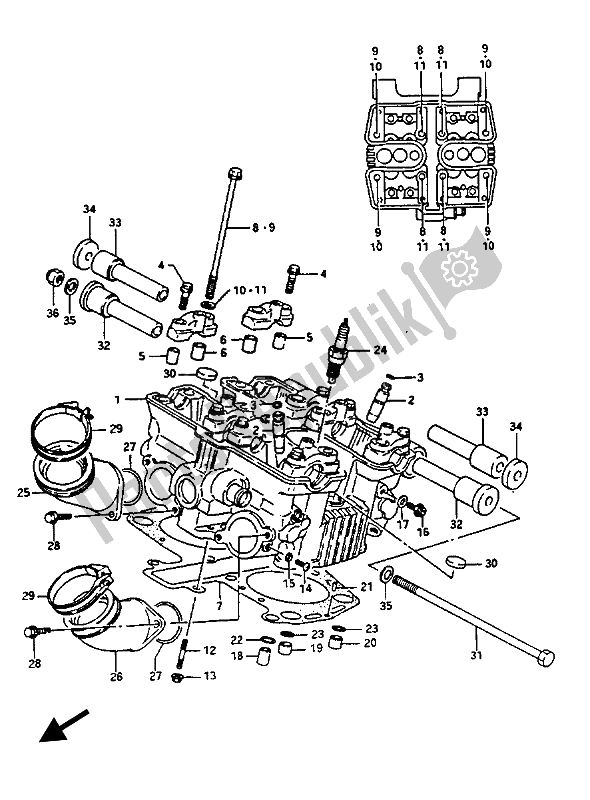 Alle onderdelen voor de Cilinderkop Achter van de Suzuki GV 1400 GD 1988