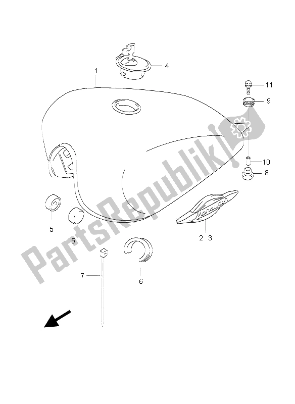 All parts for the Fuel Tank of the Suzuki GZ 250 Marauder 2006