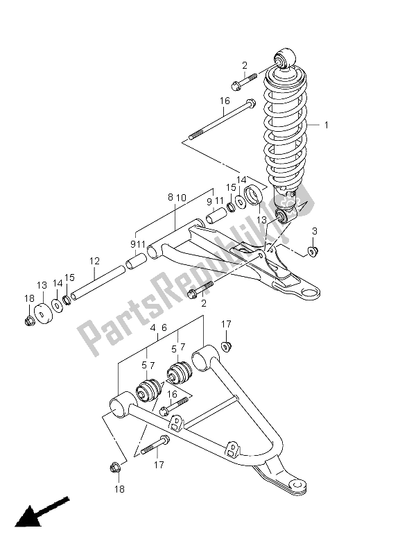 Todas as partes de Braço De Suspensão Dianteira do Suzuki LT A 500 XPZ Kingquad AXI 4X4 2011