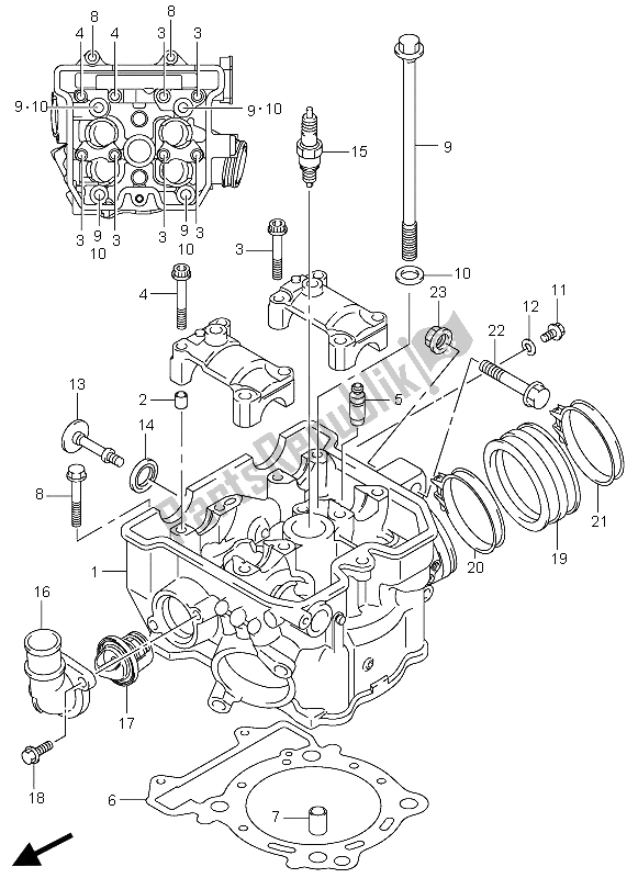 Alle onderdelen voor de Cilinderkop van de Suzuki LT Z 400 Quadsport 2003