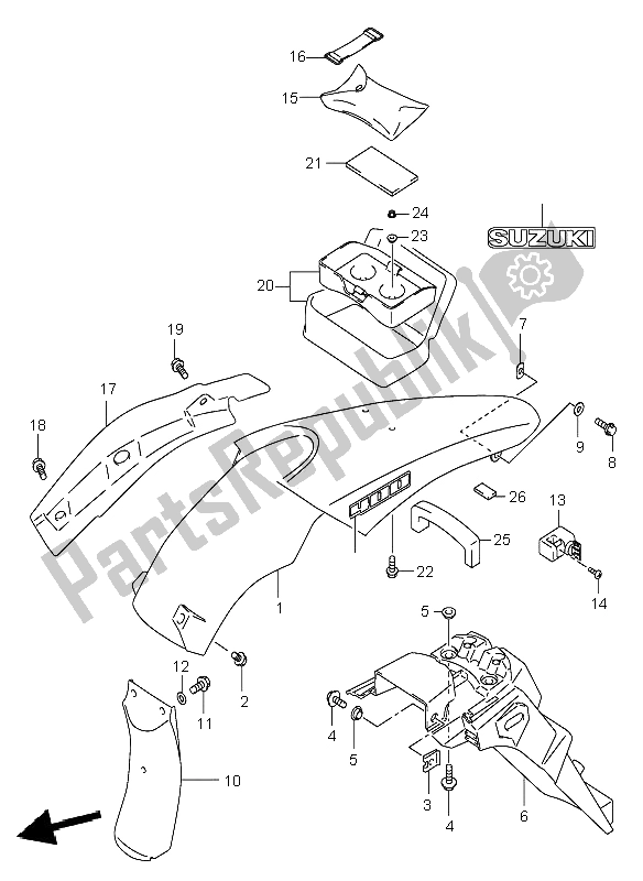 All parts for the Rear Fender (e24) of the Suzuki DR Z 400E 2000