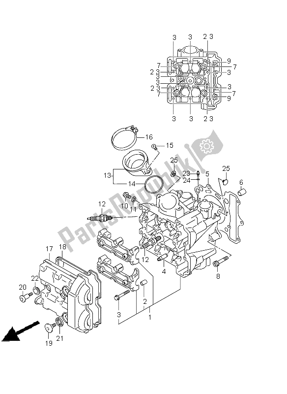 All parts for the Cylinder Head (front) of the Suzuki DL 650A V Strom 2012