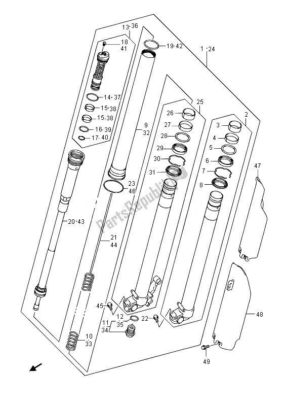 All parts for the Front Fork Damper of the Suzuki RMX 450Z 2014