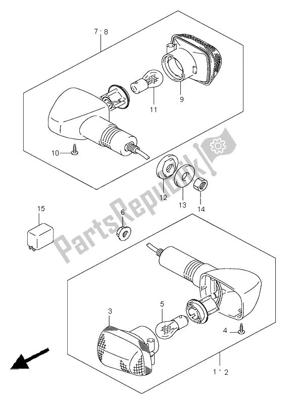 All parts for the Turn Signal Lamp (e24,f. No. 100197 ) of the Suzuki GSX 1400 2002