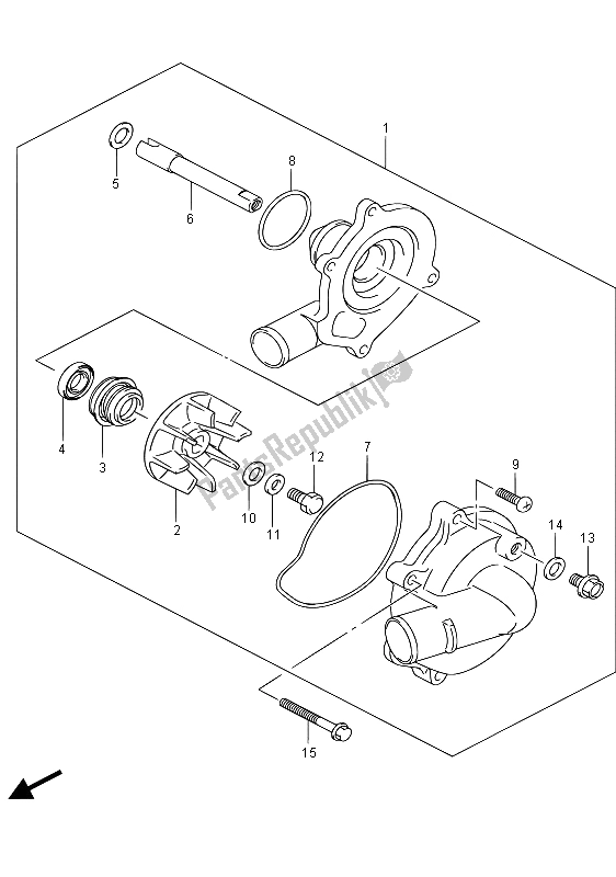 All parts for the Water Pump of the Suzuki GSX R 750 2015