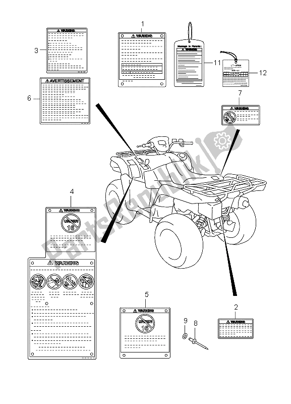 Wszystkie części do Etykieta Suzuki LT A 750 XZ Kingquad AXI 4X4 2009