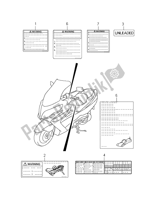 Toutes les pièces pour le étiquette du Suzuki Burgman AN 400 AZA 2009