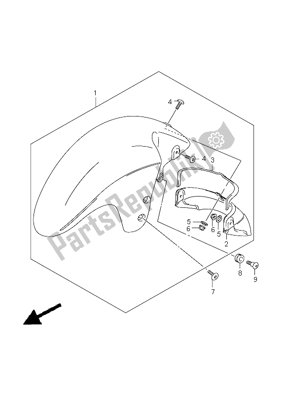 All parts for the Front Fender of the Suzuki GSX 1300R Hayabusa 2009