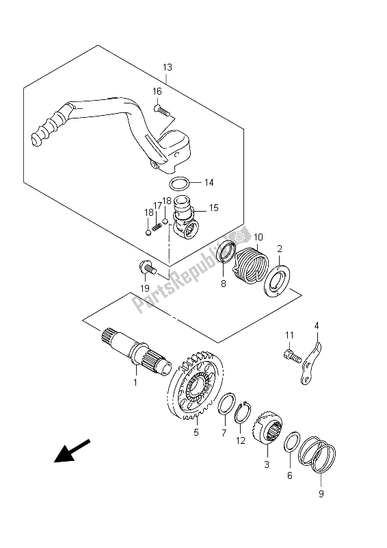 All parts for the Kick Starter of the Suzuki RMX 450Z 2012