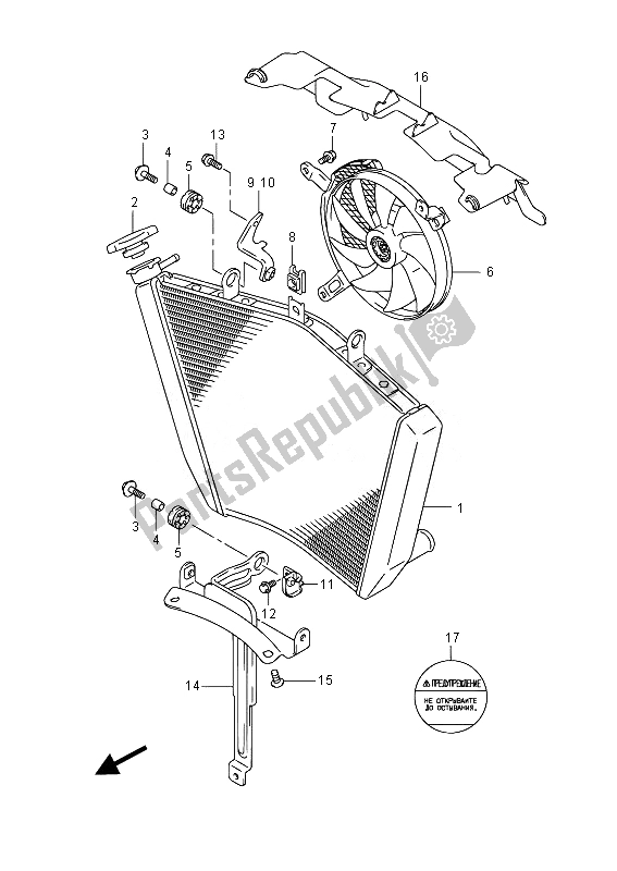 All parts for the Radiator (gsx-r1000uf) of the Suzuki GSX R 1000 2014