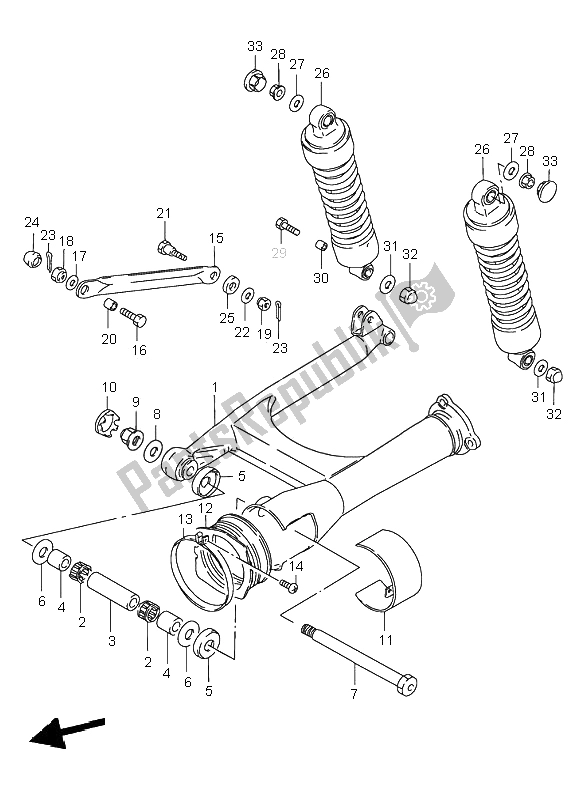 All parts for the Rear Swinging Arm of the Suzuki VS 800 Intruder 2000