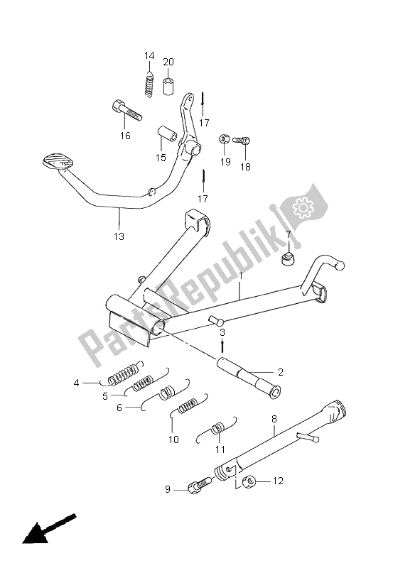 All parts for the Stand of the Suzuki GN 125E 2000