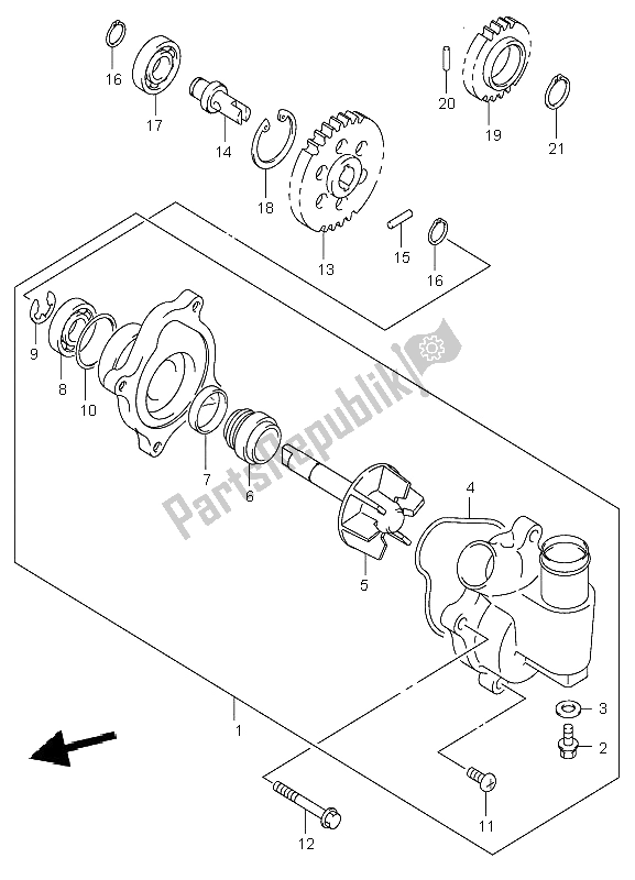 All parts for the Water Pump of the Suzuki LT A 500F Vinson 4X4 2002