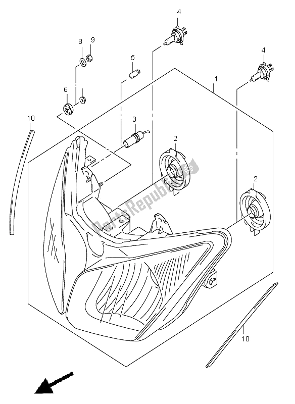 All parts for the Headlamp (e19-p37) of the Suzuki DL 1000 V Strom 2006