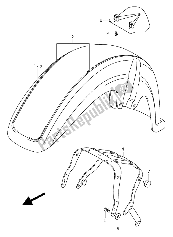 All parts for the Front Fender of the Suzuki VL 800 Volusia 2002