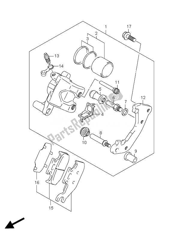 All parts for the Front Caliper of the Suzuki LT A 450 XZ Kingquad 4X4 2010