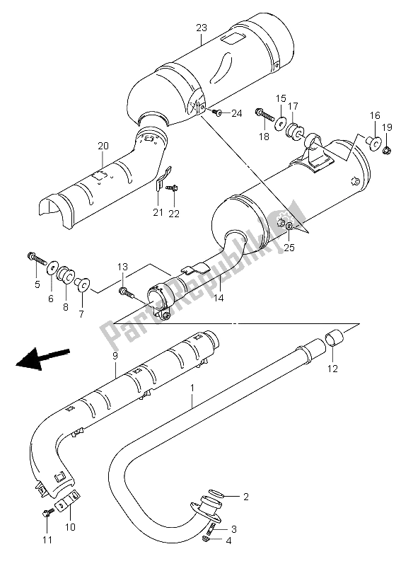 All parts for the Muffler of the Suzuki LT A 500F Vinsion 4X4 2004