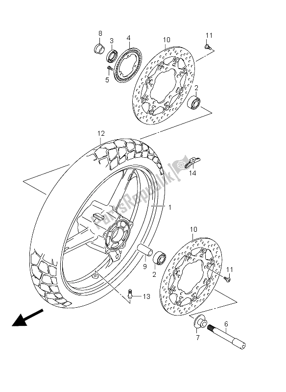 All parts for the Front Wheel of the Suzuki DL 650A V Strom 2012