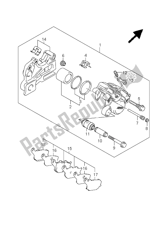 All parts for the Rear Caliper (sv650a-au-sa-sua) of the Suzuki SV 650 Nsnasa 2009