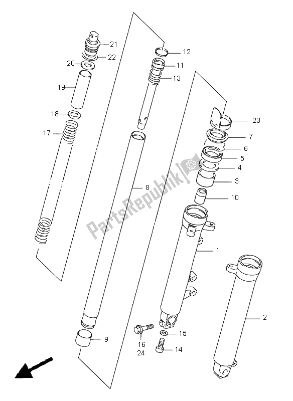 All parts for the Front Damper of the Suzuki GS 500 2002