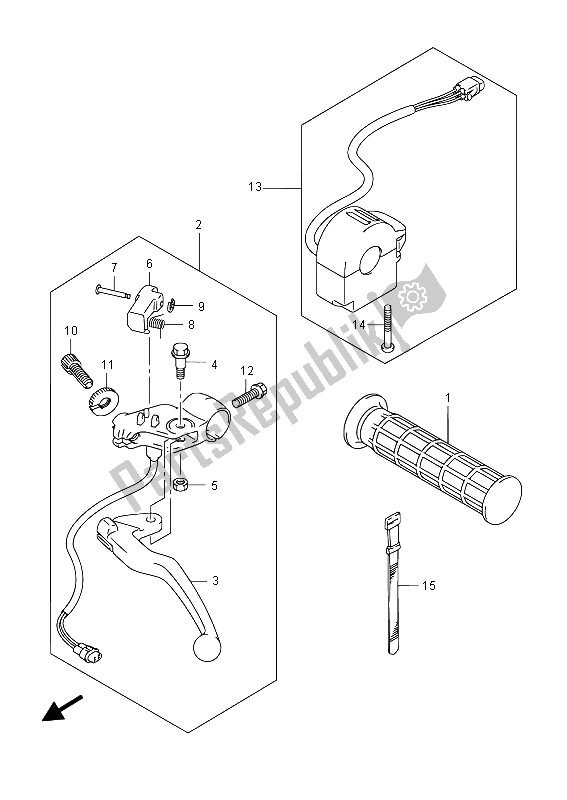 All parts for the Lh Handle Lever of the Suzuki LT Z 90 Quadsport 2015