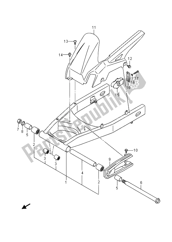 All parts for the Rear Swingingarm of the Suzuki GSR 750A 2014