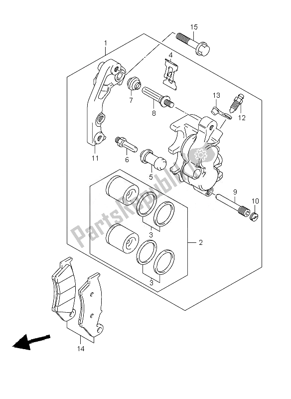 All parts for the Front Caliper of the Suzuki RM 250 2007