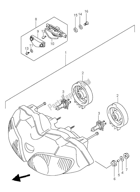 Alle onderdelen voor de Koplamp (sv650s E2-e24) van de Suzuki SV 650 NS 2001