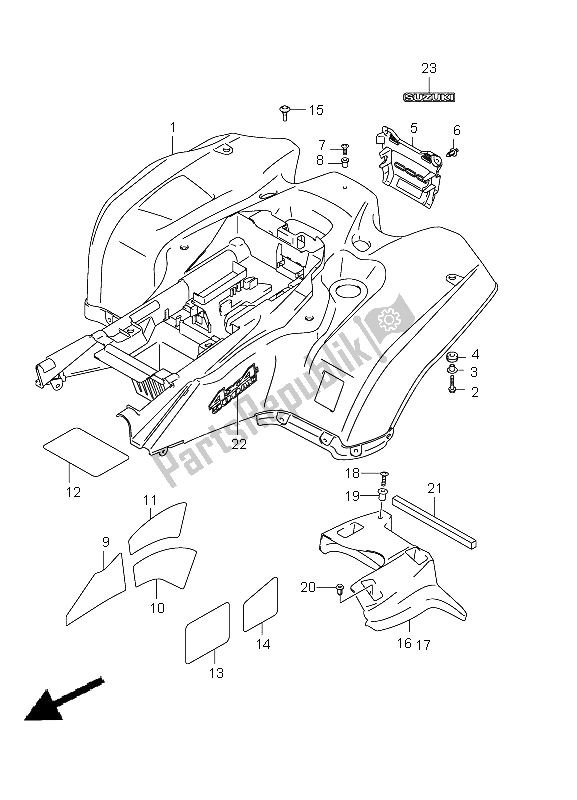 All parts for the Rear Fender (lt-a500xz P17) of the Suzuki LT A 500 XZ Kingquad AXI 4X4 2012