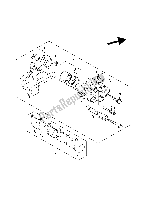 All parts for the Rear Caliper (gsf1250a-sa) of the Suzuki GSF 1250 Nsnasa Bandit 2008