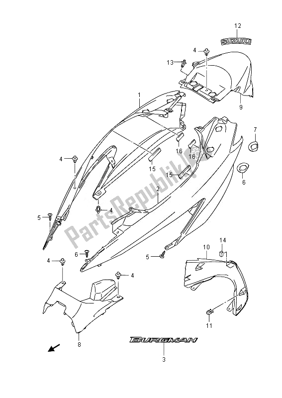 Tutte le parti per il Copertura Del Telaio del Suzuki UH 125A Burgman 2014