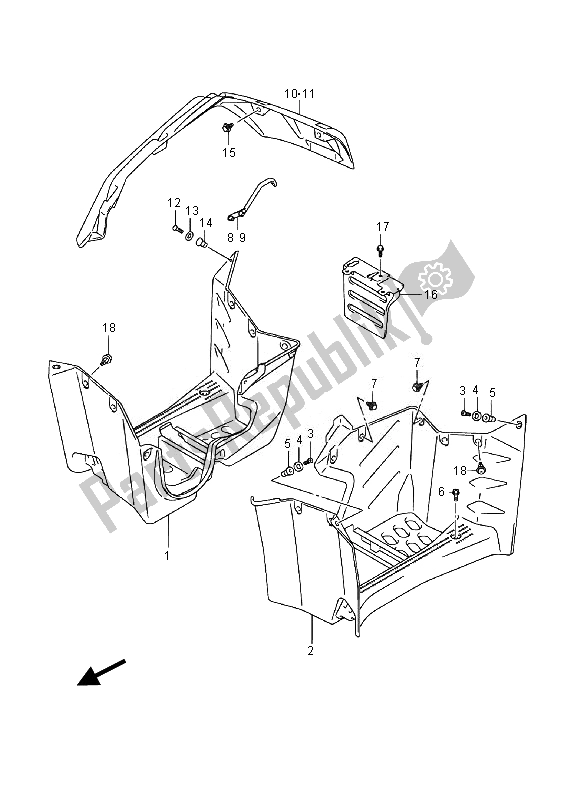 All parts for the Mudguard (lt-a400fz) of the Suzuki LT A 400 FZ Kingquad ASI 4X4 2014