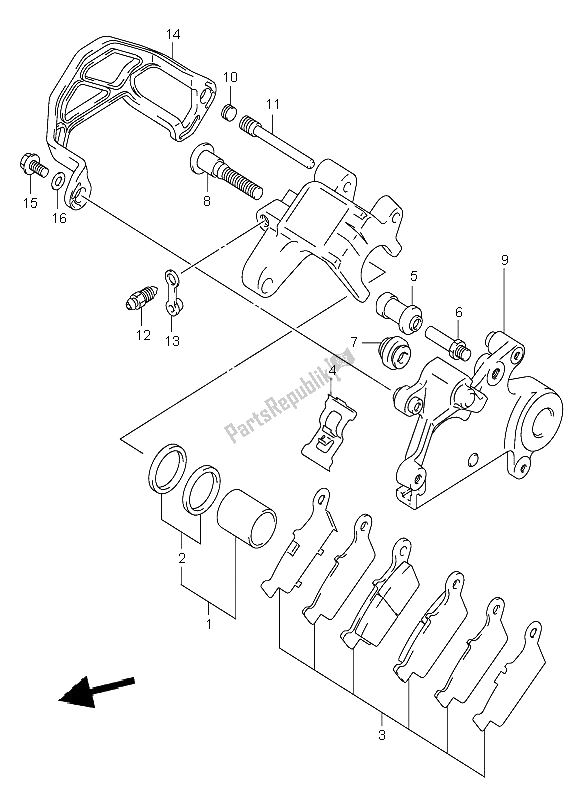 All parts for the Rear Caliper of the Suzuki DR Z 400E 2002