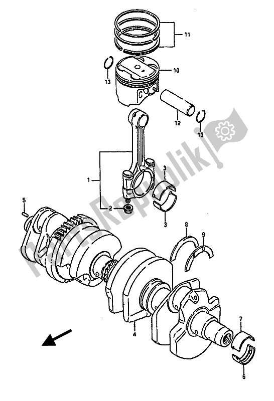 All parts for the Crankshaft of the Suzuki GSX R 1100 1990