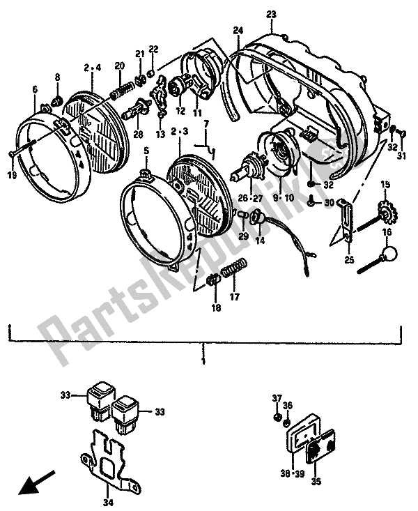 All parts for the Headlamp of the Suzuki GSX R 750X 1987