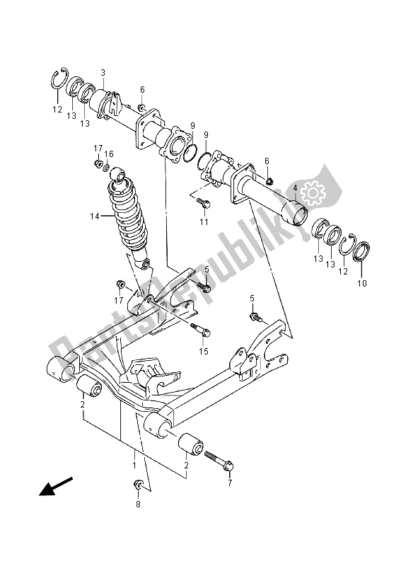 All parts for the Rear Swingingarm (lt-a400fz) of the Suzuki LT A 400 FZ Kingquad ASI 4X4 2014