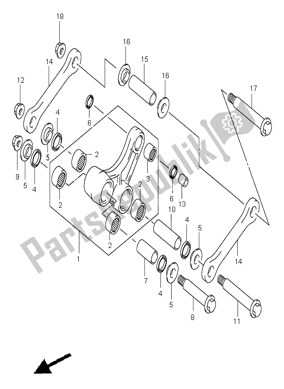 Tutte le parti per il Leva Del Cuscino Posteriore del Suzuki RM 125 2002