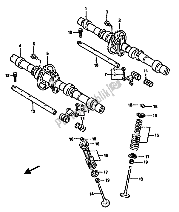 All parts for the Camshaft & Valve of the Suzuki GSX 750F 1989