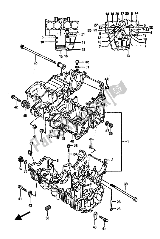All parts for the Crankcase of the Suzuki GSX R 750 1990