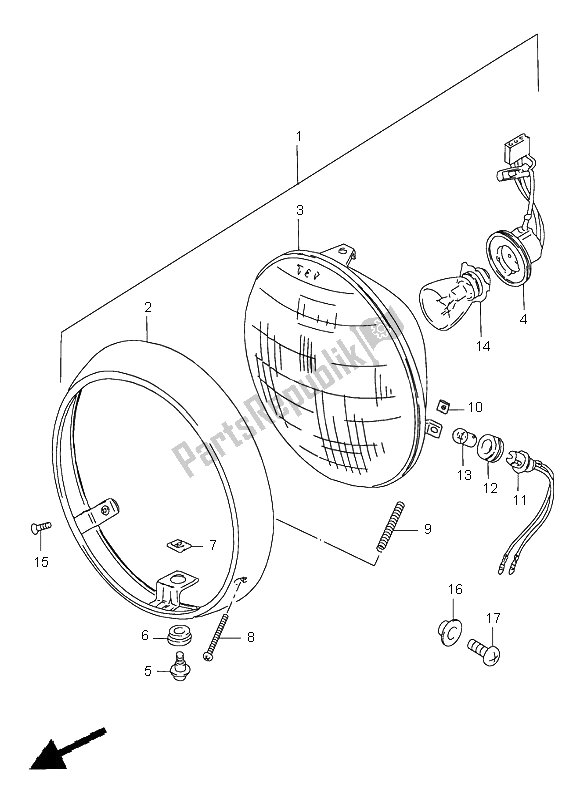 Alle onderdelen voor de Koplamp (e1-e2-p37-e24) van de Suzuki GN 250E 1998