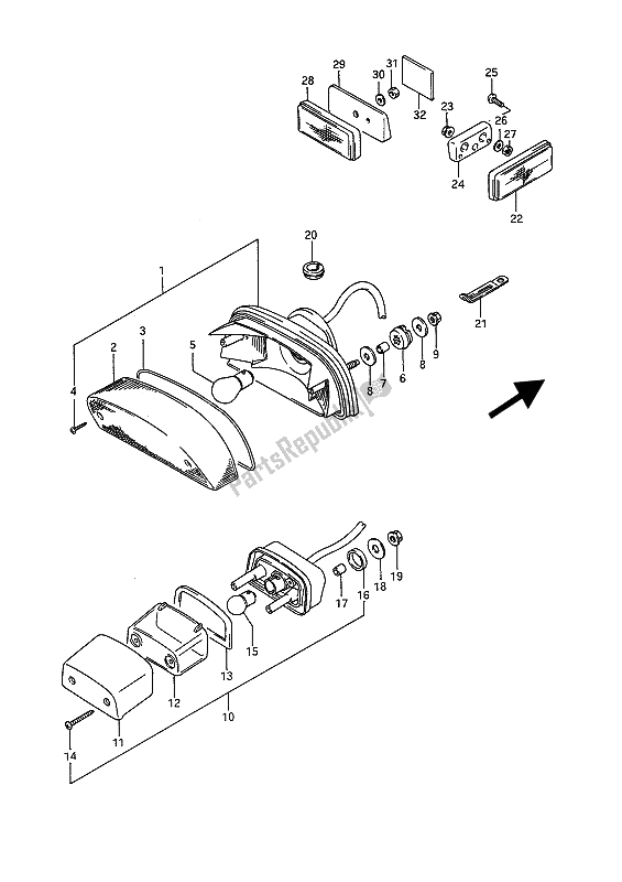 Alle onderdelen voor de Combinatielicht Achter (e1) van de Suzuki VS 1400 Glpf Intruder 1987