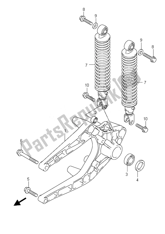 All parts for the Rear Swingingarm of the Suzuki UX 150 Sixteen 2010