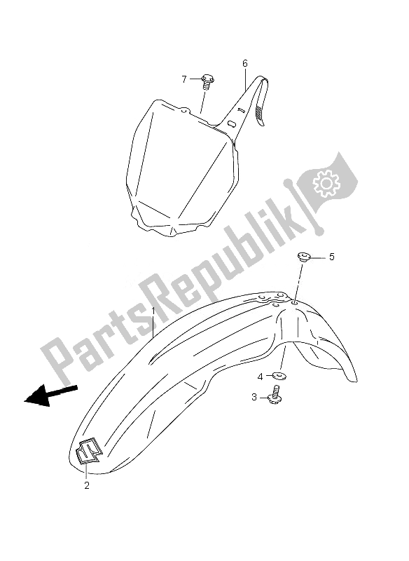 All parts for the Front Fender of the Suzuki RM 250 2007