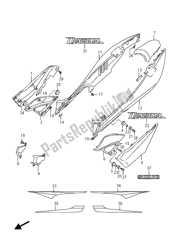 Tutte le parti per il Copertura Telaio (gw250z) del Suzuki GW 250 Inazuma 2015