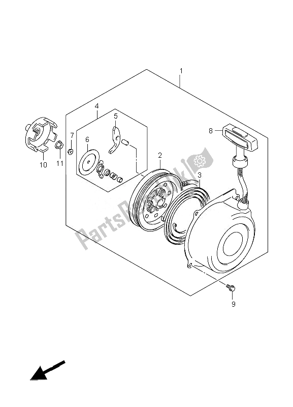 All parts for the Recoil Starter of the Suzuki LT F 250 Ozark 2010