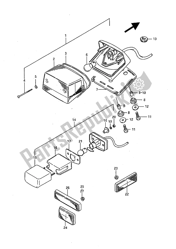 All parts for the Rear Combination Lamp of the Suzuki LS 650P Savage 1991