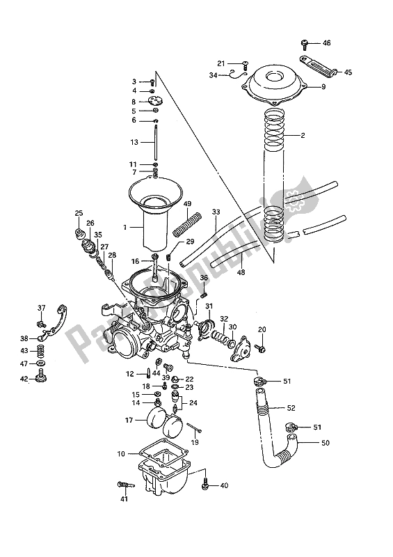 Alle onderdelen voor de Carburateur (achter) van de Suzuki VS 1400 Glpf Intruder 1991