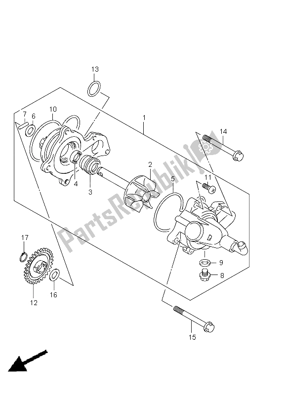 All parts for the Water Pump of the Suzuki LT A 750 XPZ Kingquad AXI 4X4 2009